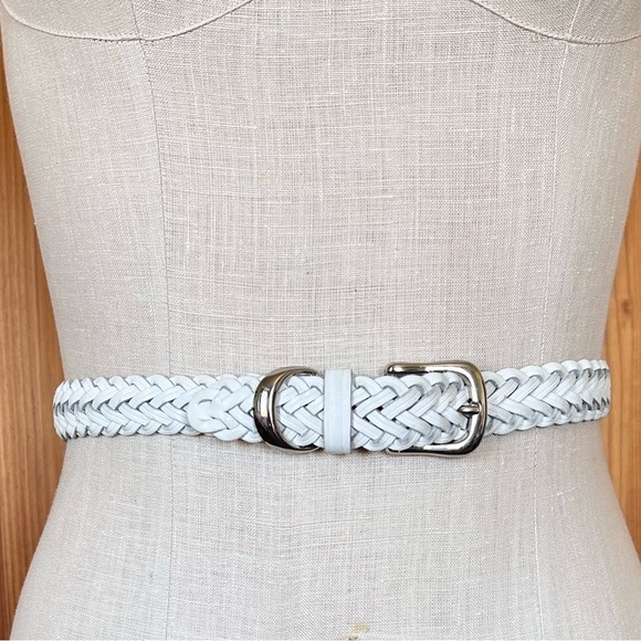 Vintage White Genuine Leather Braided Belt Guatemala Coastal Boho main image 7